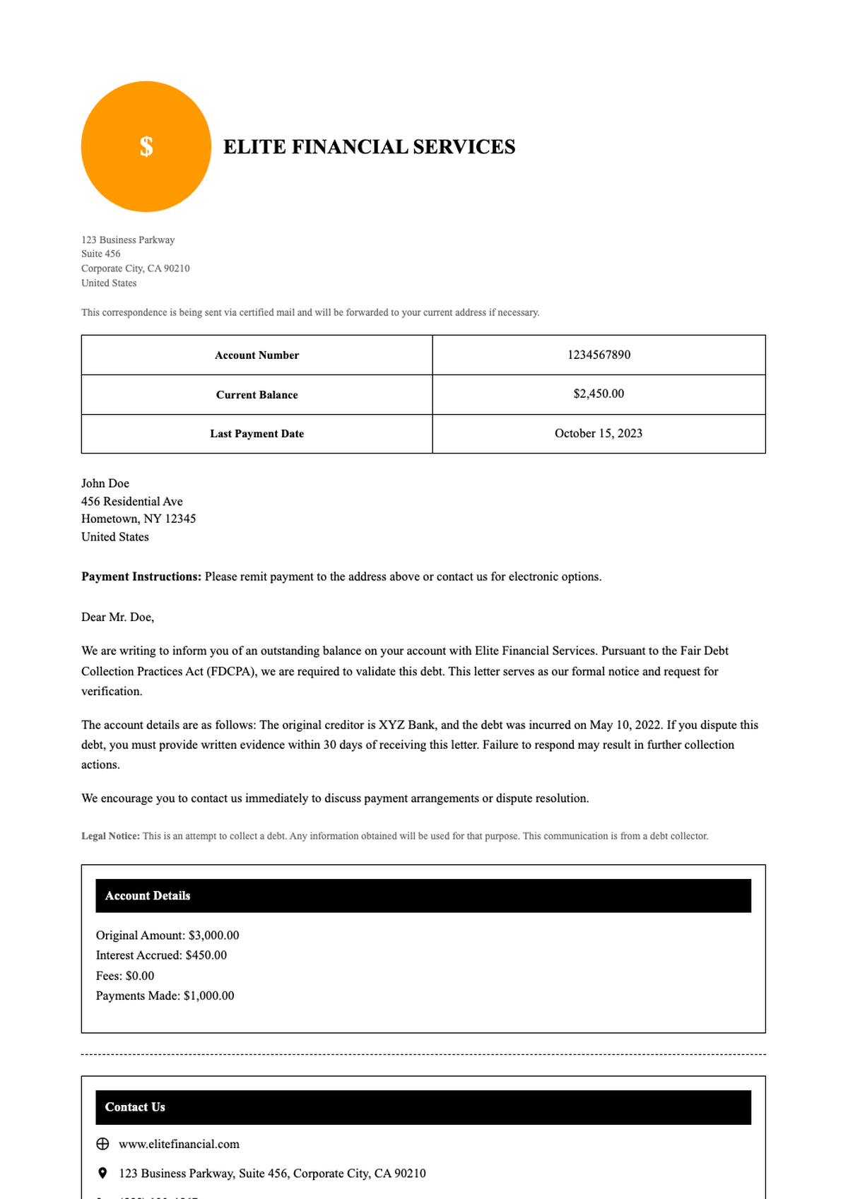 Debt collection notice from Money Associates with account details and contact information_variant_2
